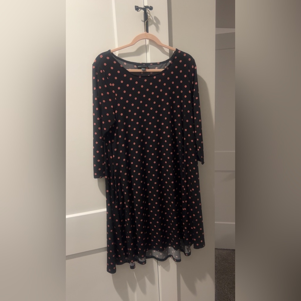 Nina Leonard Black and Pink Polka Dot Dress